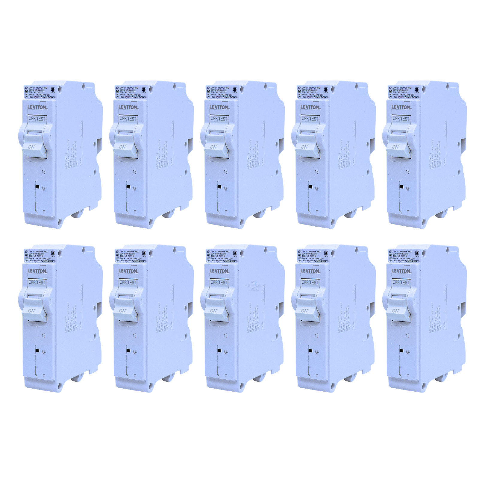Leviton LB115-AFT 15A 1-Pole AFCI Arc Fault Plug-On Breaker 120VAC Lot of 10 NEW