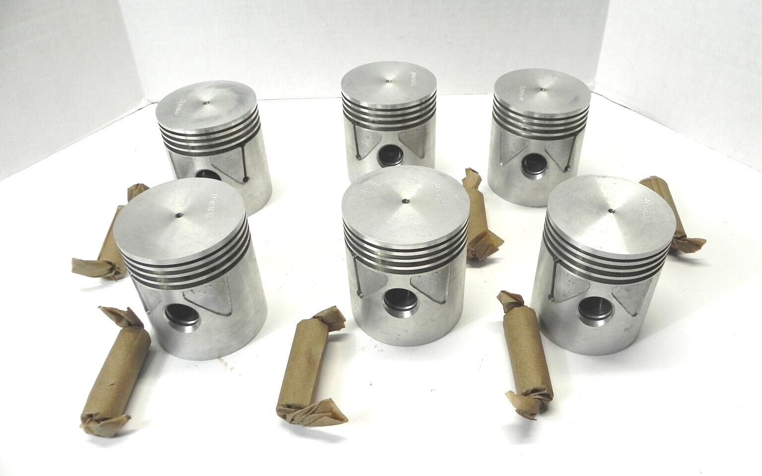 VINTAGE MOPAR SEMI PISTONS SET OF 6 #1121677 WITH PINS AND PAPERWORK NOS 