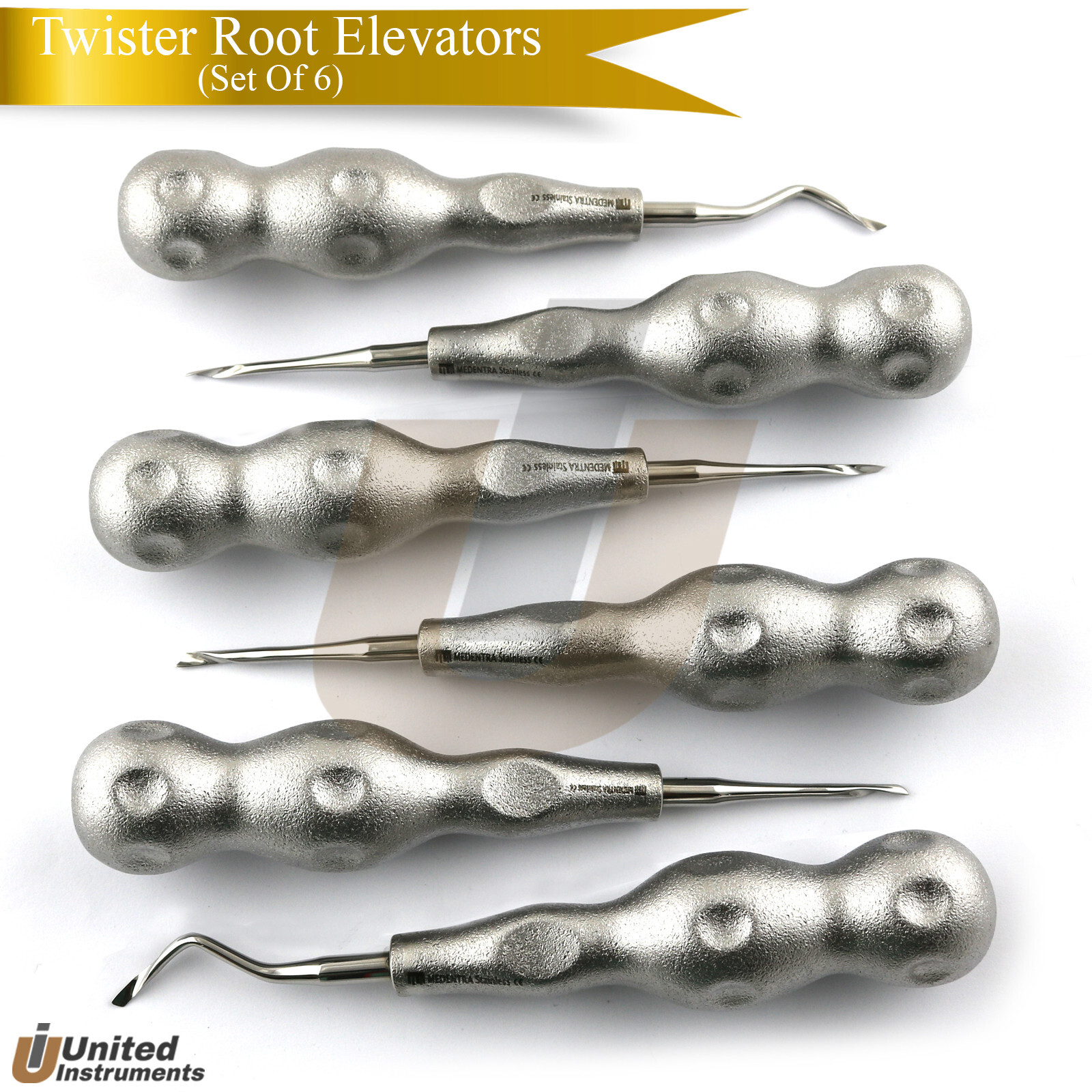 Dental Periotome Power Twist Left, Right, Straight Root Elevators Set Of 6 Dental Periotome Power Twist Left, Right, Straight Root Elevators Set Of 6