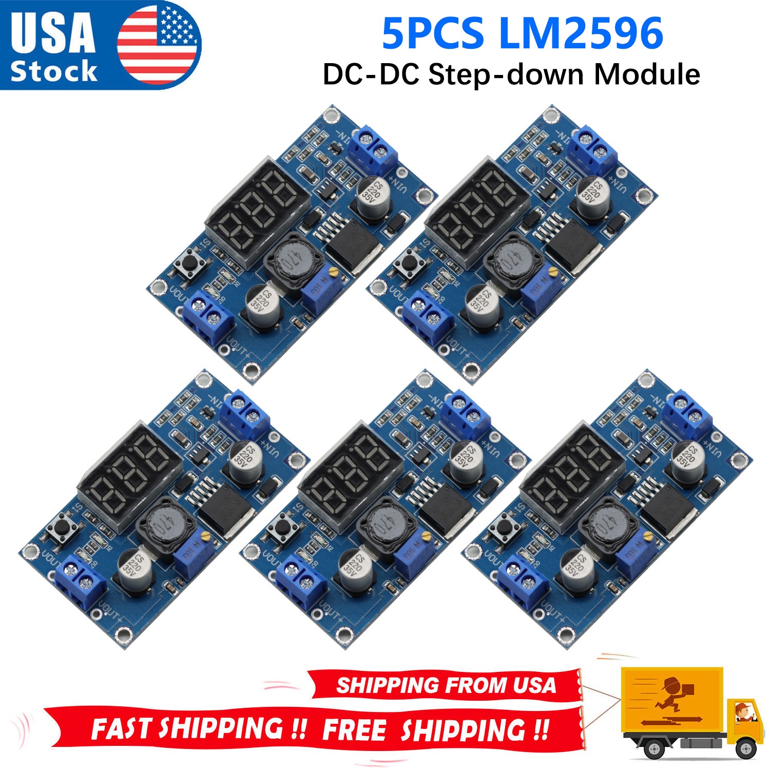5pcs LM2596 DC Voltage Regulator Buck Converter Power Supply Step-Down Module US 5pcs LM2596 DC Voltage Regulator Buck Converter Power Supply Step-Down Module US