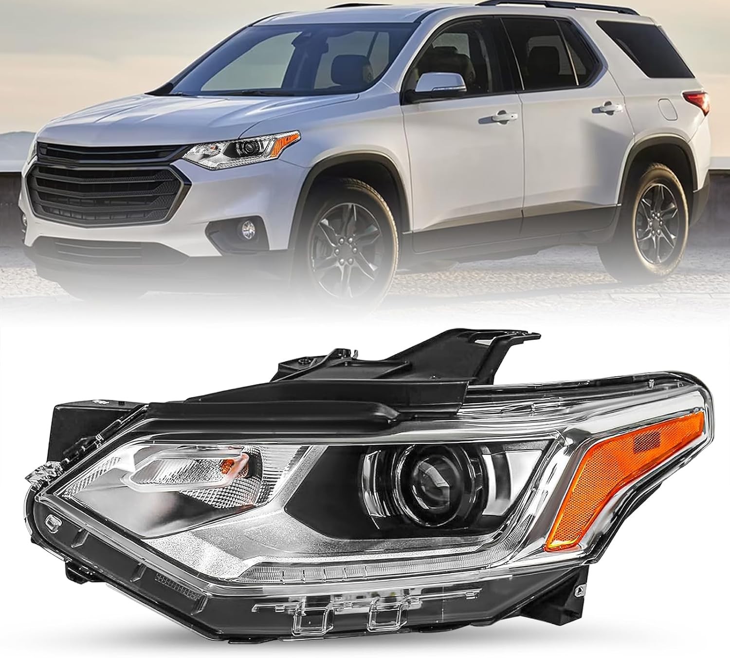 Fits for [HID/Xenon Model] 2018-2021 Chevy Traverse LED DRL Projector Headlight 