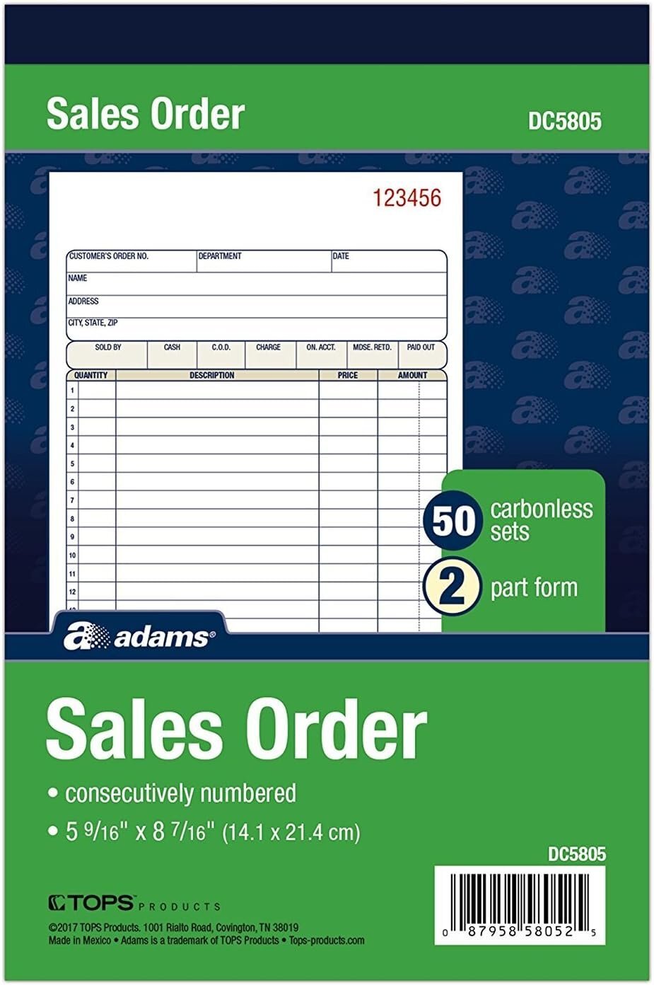 Adams Sales Order Book, 2-Part, Carbonless, White/Canary, DC5805, 12 Pack Adams Sales Order Book, 2-Part, Carbonless, White/Canary, DC5805, 12 Pack