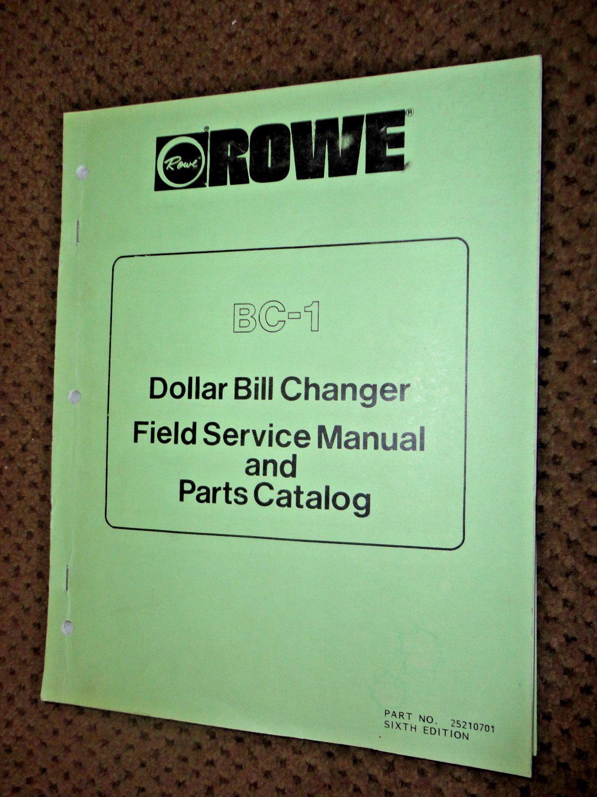 Rowe BC-1 Bill Changer, Parts & Service Manual 1987, Quick Reasonable Shipping Rowe BC-1 Bill Changer, Parts & Service Manual 1987, Quick Reasonable Shipping