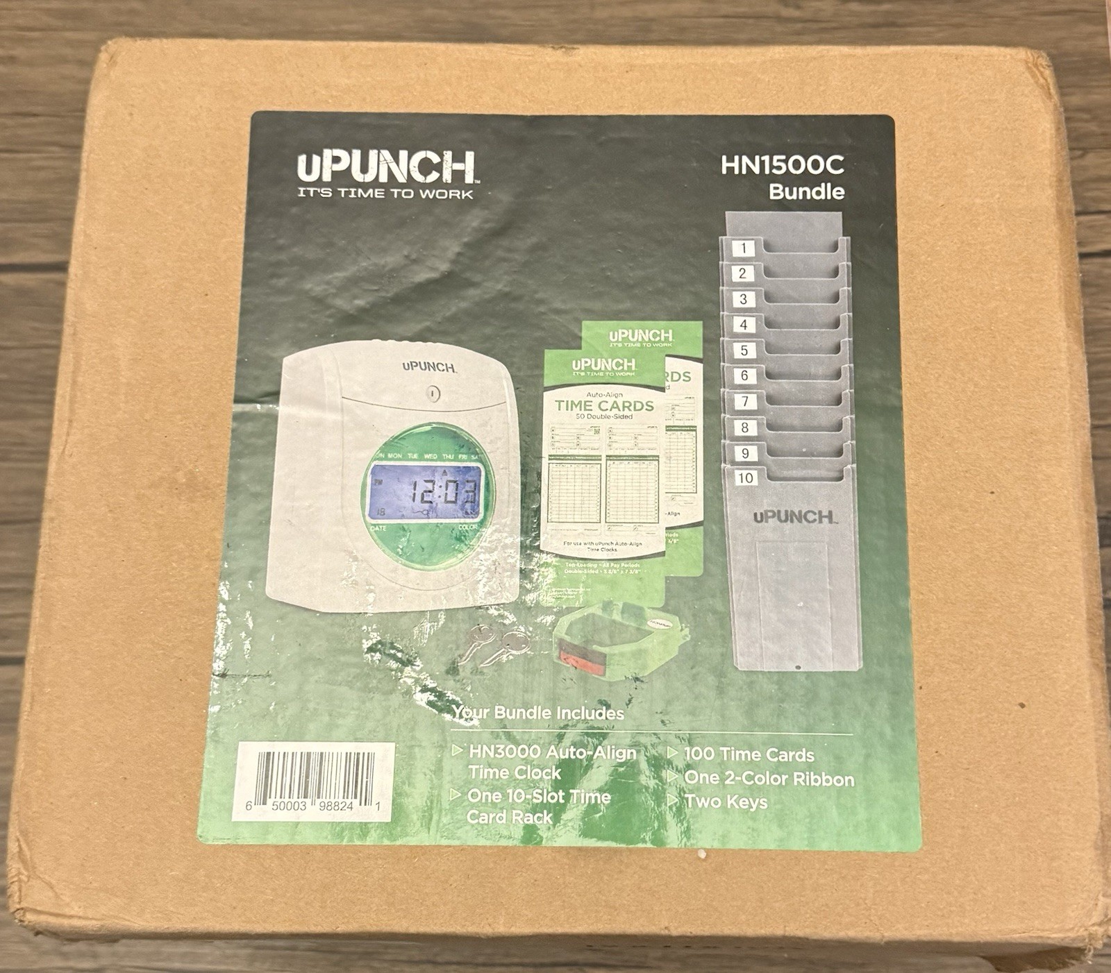 uPunch HN1500C Punch-to-Pay Time Clock Bundle with Cards, Card Rack and Keys
