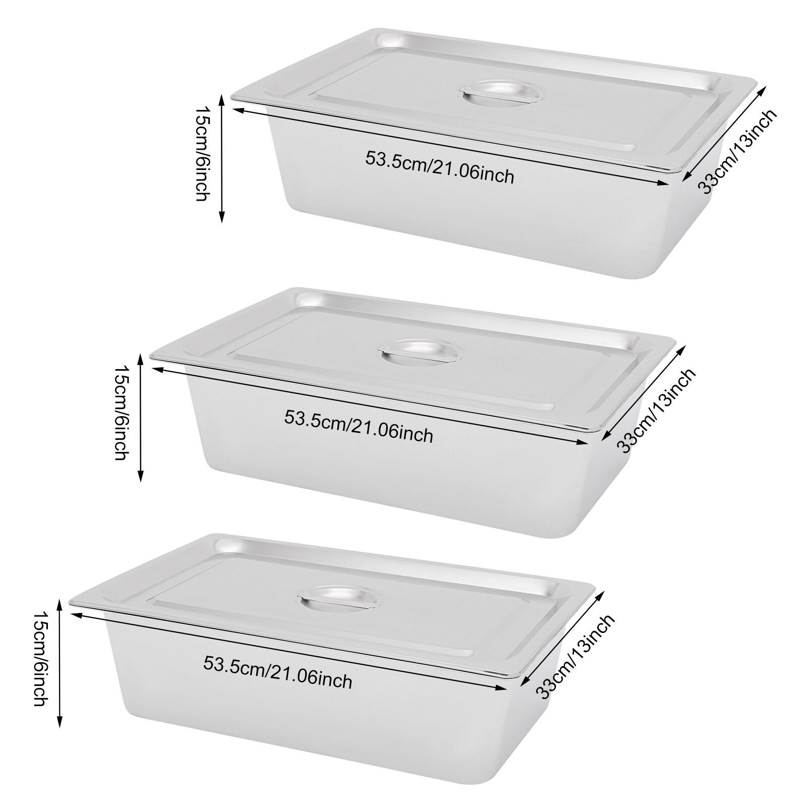 3 Pcs-6 Inch Deep Steam Table Pans With Lid Full Size Stainless Steel Hotel Pan 3 Pcs-6 Inch Deep Steam Table Pans With Lid Full Size Stainless Steel Hotel Pan