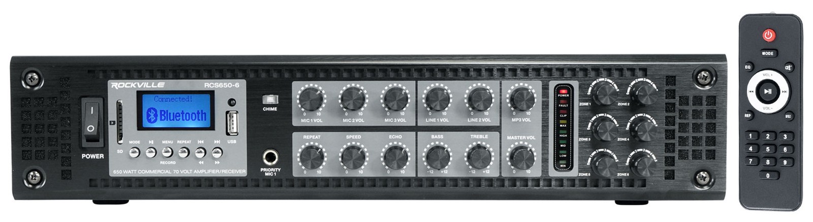 Rockville RCS650-6 650 Watt 6 Zone 70v Commercial/Restaurant Amplifier/Bluetooth Rockville RCS650-6 650 Watt 6 Zone 70v Commercial/Restaurant Amplifier/Bluetooth