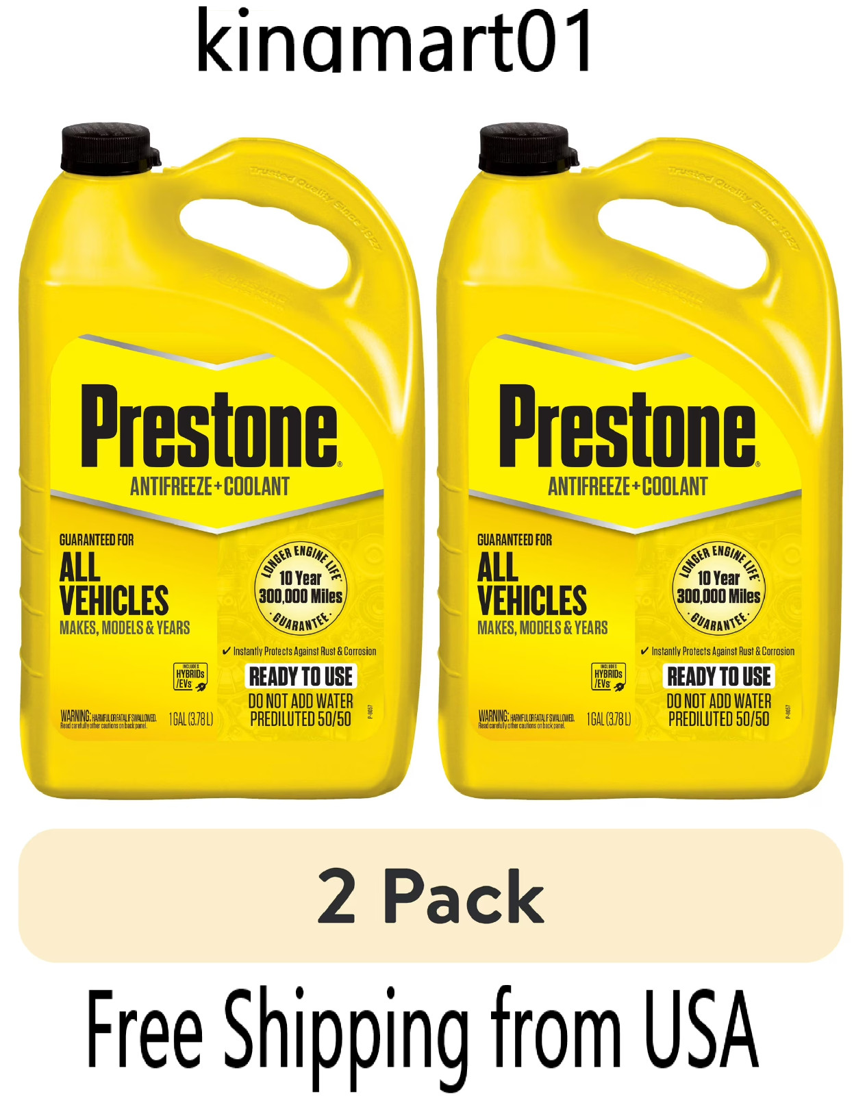 (2 pack) Prestone Extended Life Prediluted Antifreeze/Coolant, Universal Use