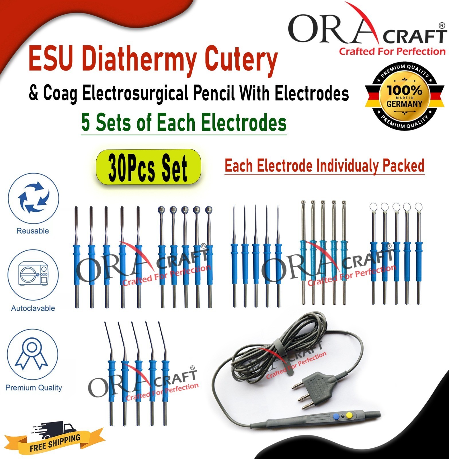 ESU Diathermy Cutery & Coag Electrosurgical Pencil With Electrode 5 Sets of Each ESU Diathermy Cutery & Coag Electrosurgical Pencil With Electrode 5 Sets of Each