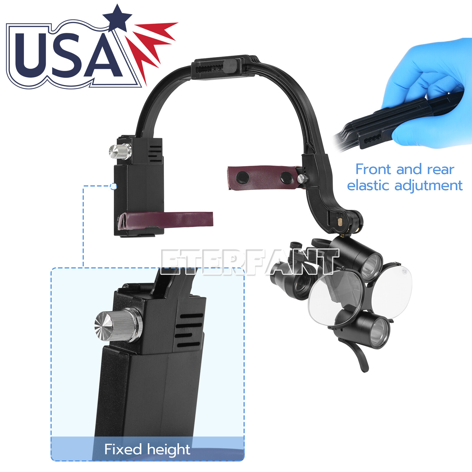 ETERFANT 3.5X Dental Surgical Headband Binocular Loupes+5W LED Head Light 2 Leds ETERFANT 3.5X Dental Surgical Headband Binocular Loupes+5W LED Head Light 2 Leds