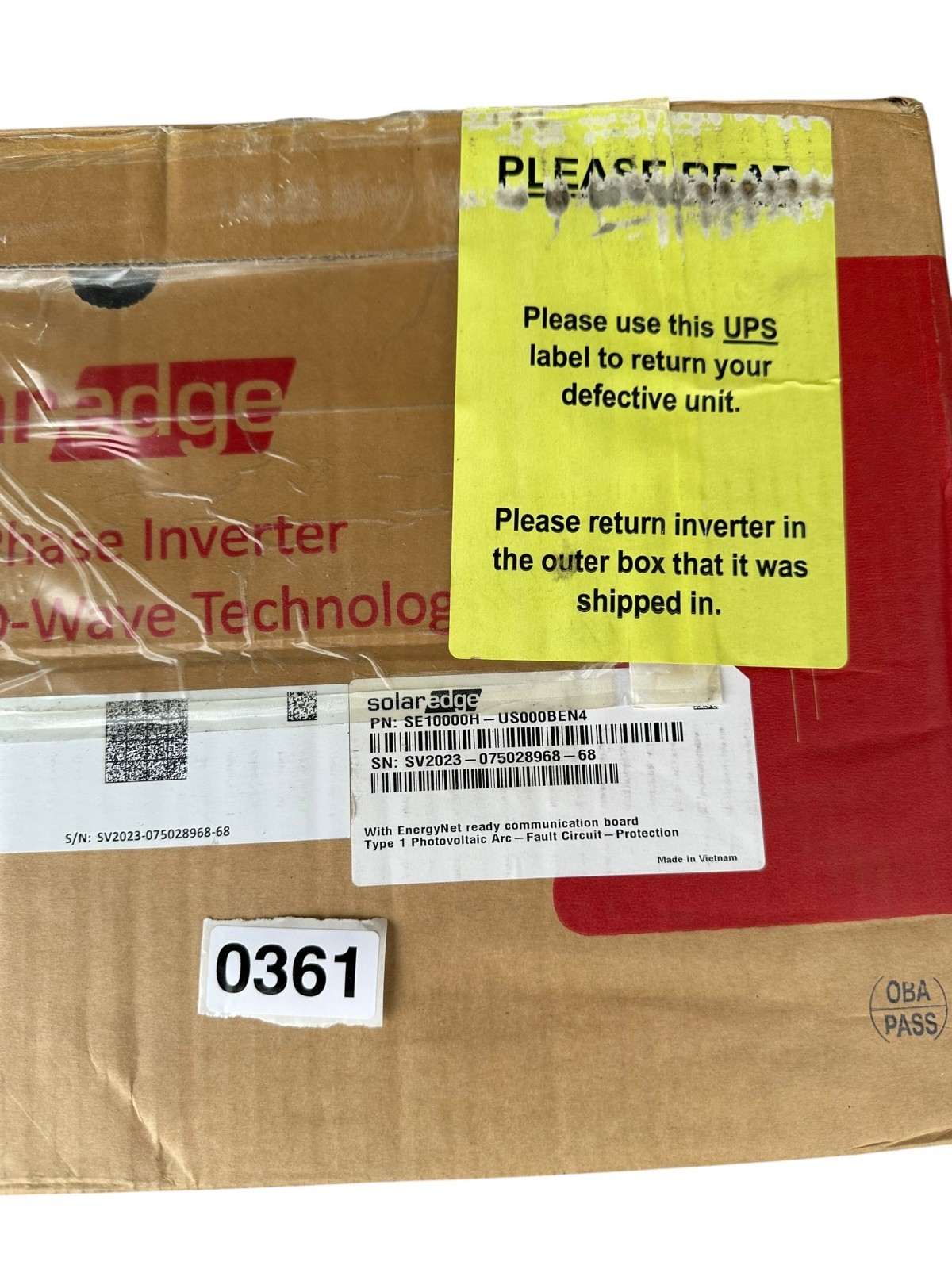 NEW SolarEdge SE10000H-US000BEN4 10kW Single Phase Inverter TOP HALF ONLY NEW SolarEdge SE10000H-US000BEN4 10kW Single Phase Inverter TOP HALF ONLY