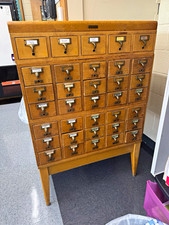 Vintage Wood Open Shelf File Card Catalog Cabinet with 35 Drawers picture