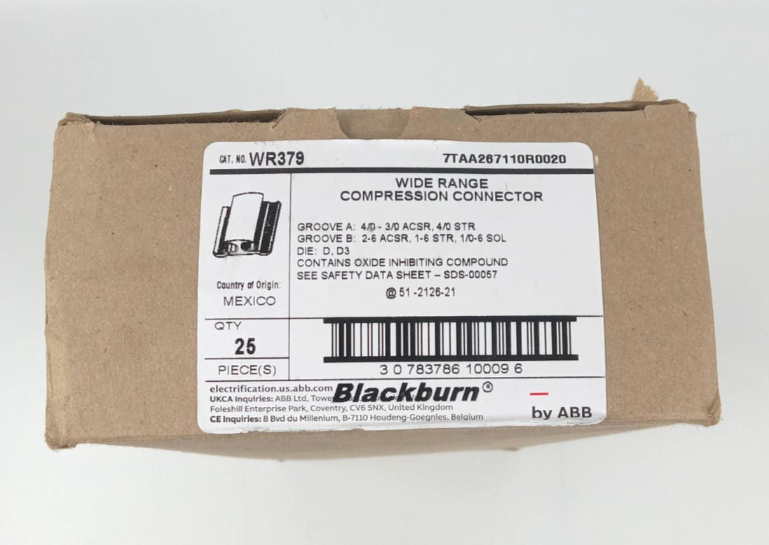 25-PACK THOMAS & BETTS BLACKBURN WR379 WIDE RANGE COMPRESSION CONNECTOR H-TAP