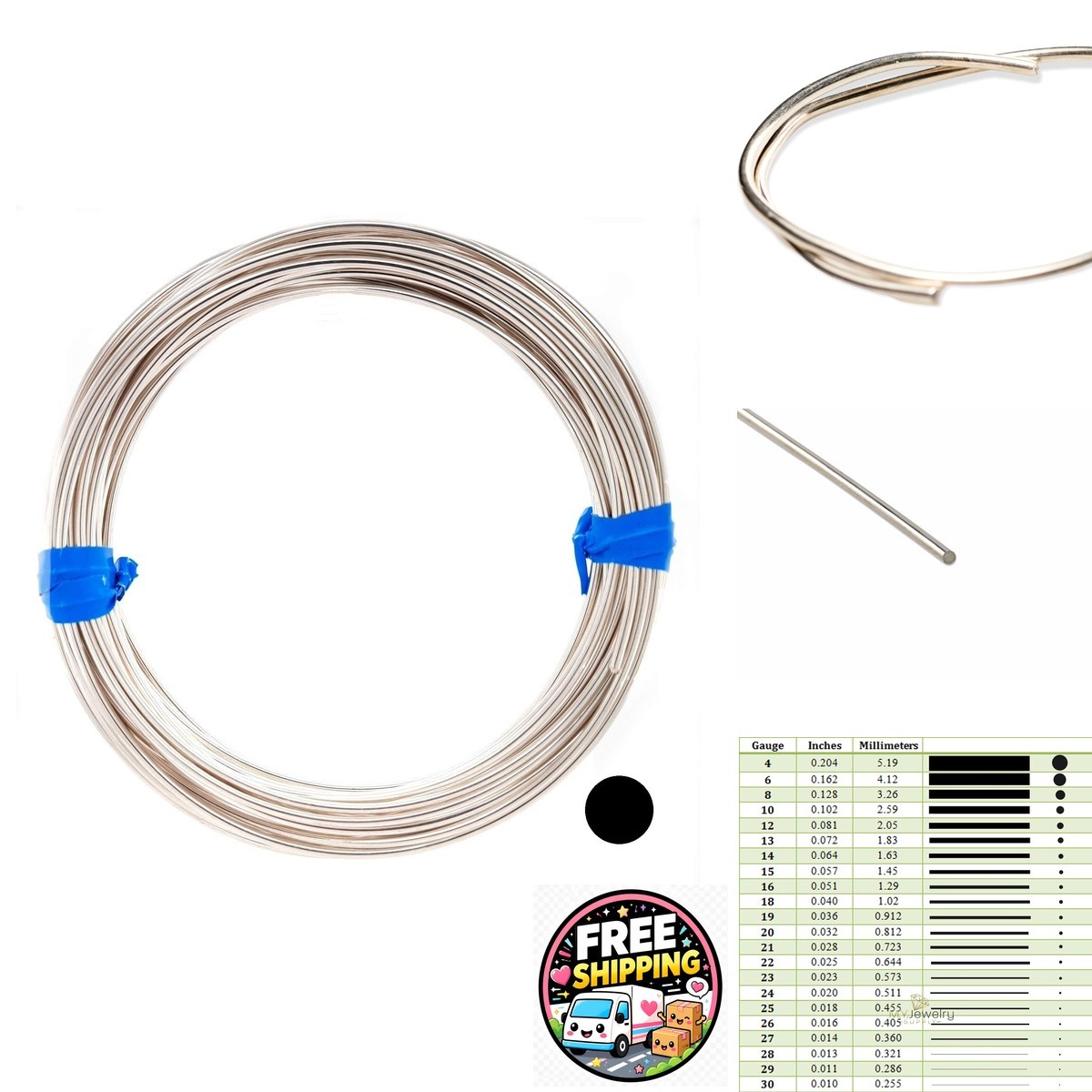 CRAFT WIRE 999 Fine Silver Wire 6 Gauge Round Dead Soft 6IN CRAFT WIRE 999 Fine Silver Wire 6 Gauge Round Dead Soft 6IN