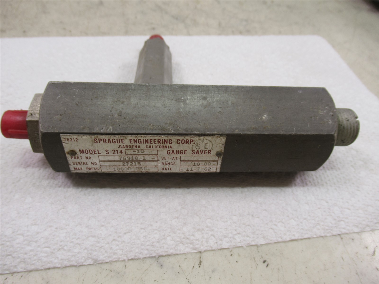 Sprague S-214-10 Gauge Saver 10-80 PSI Adjustable Pressure Limit Valve 10000 MAX