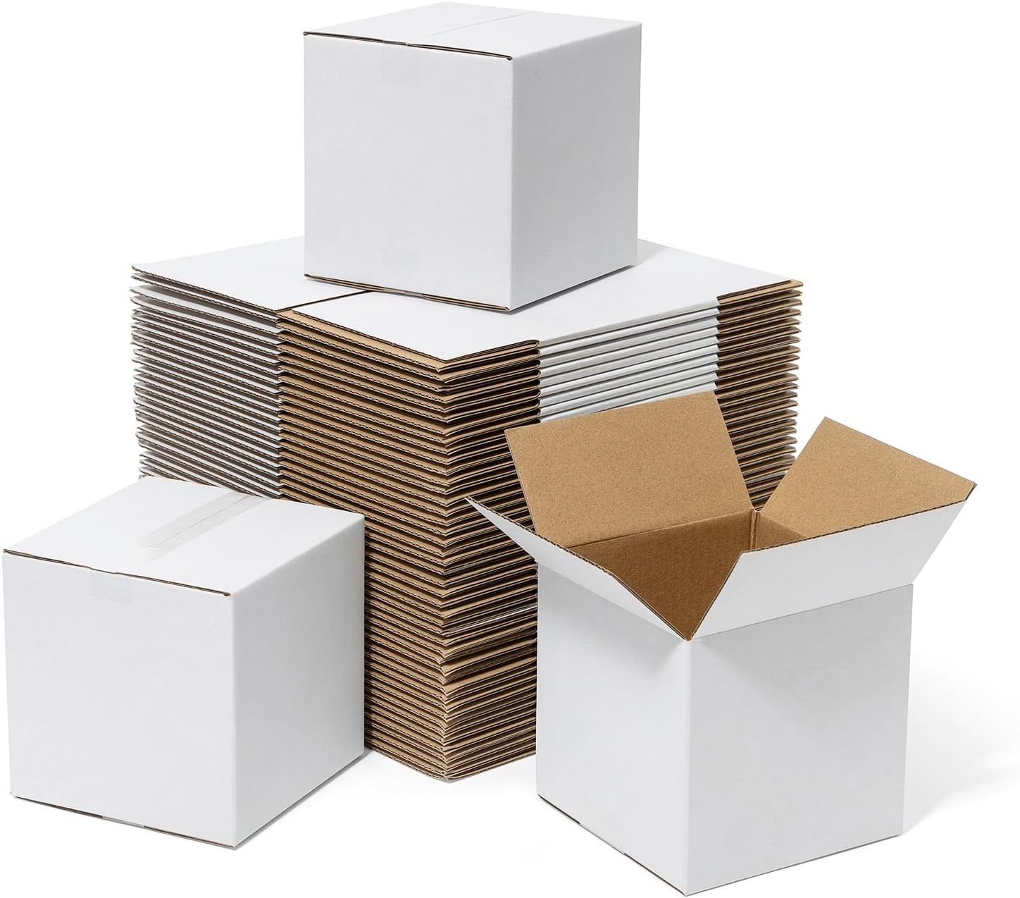 100 Pack 4x4x4in White Corrugated Shipping Boxes Small Business Mailing