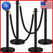 Wesiti 4 Pcs Stainless Steel Stanchion Post 2 Pcs 5 Ft Velvet Rope Carpet Ropes picture