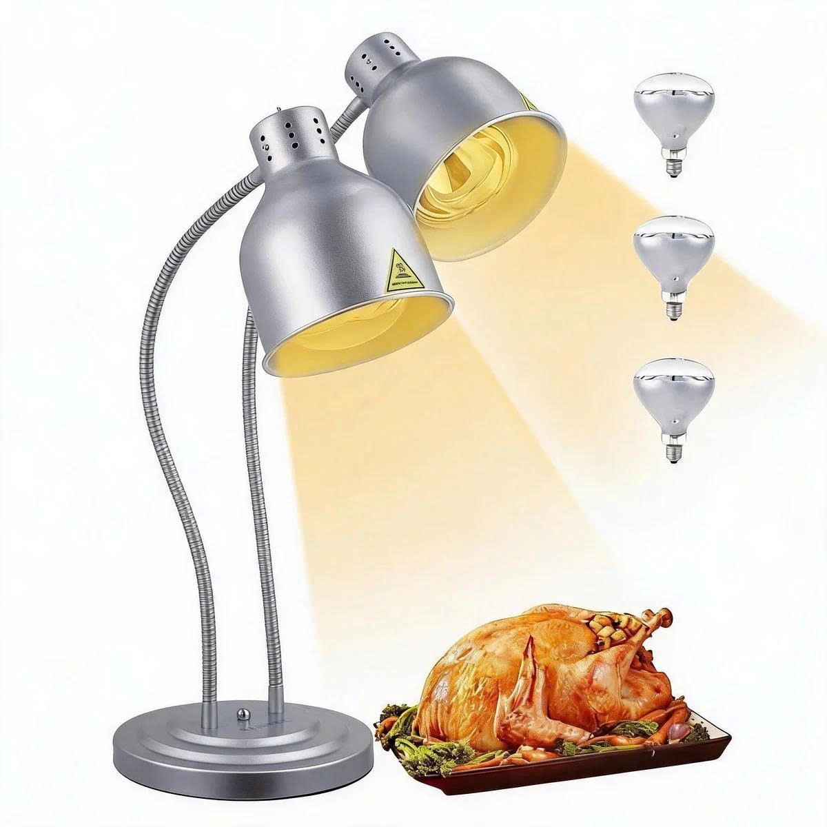Garvee Commercial 2-Head Food Heat Lamp 360° Gooseneck Food Warmer Silver - New