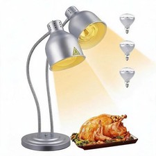Garvee Commercial 2-Head Food Heat Lamp 360° Gooseneck Food Warmer Silver - New picture