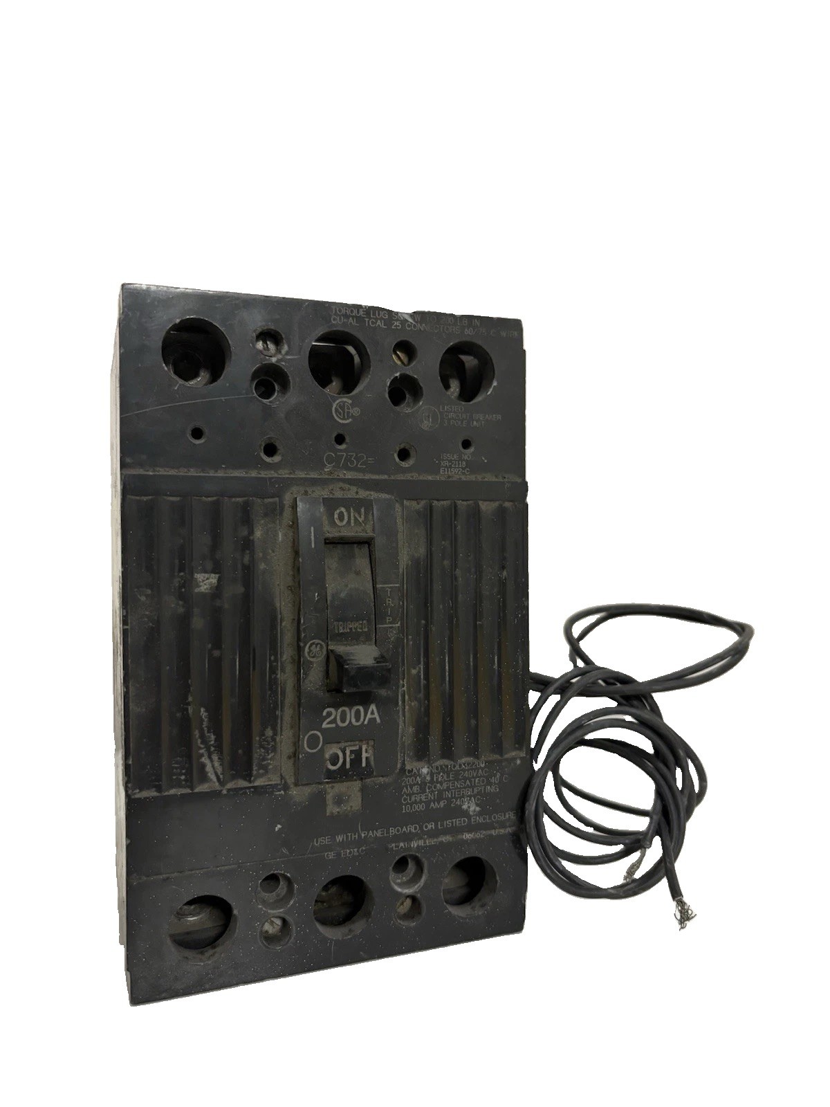 General Electric GE TQD32200ST1 Shunt Trip 3 Pole 200 Amp Circuit Breaker General Electric GE TQD32200ST1 Shunt Trip 3 Pole 200 Amp Circuit Breaker