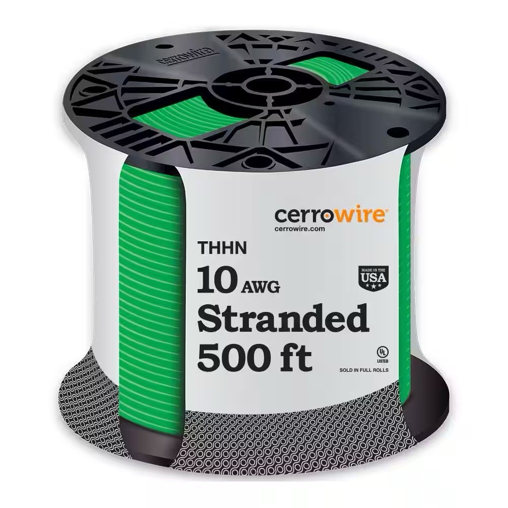 #10 AWG Green Stranded Copper THHN Wire - 500 Ft Reel