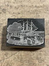 Printing Letterpress Print Block Vintage Sailing Ship At Port W/ Cargo (3777) picture
