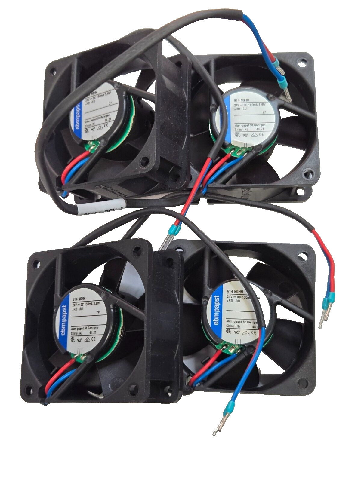 (Lot of 4) Ebmpapst 614NGHH Axial Cooling Fan, 24V 150mA 3.6W (Dymax 62154) (Lot of 4) Ebmpapst 614NGHH Axial Cooling Fan, 24V 150mA 3.6W (Dymax 62154)