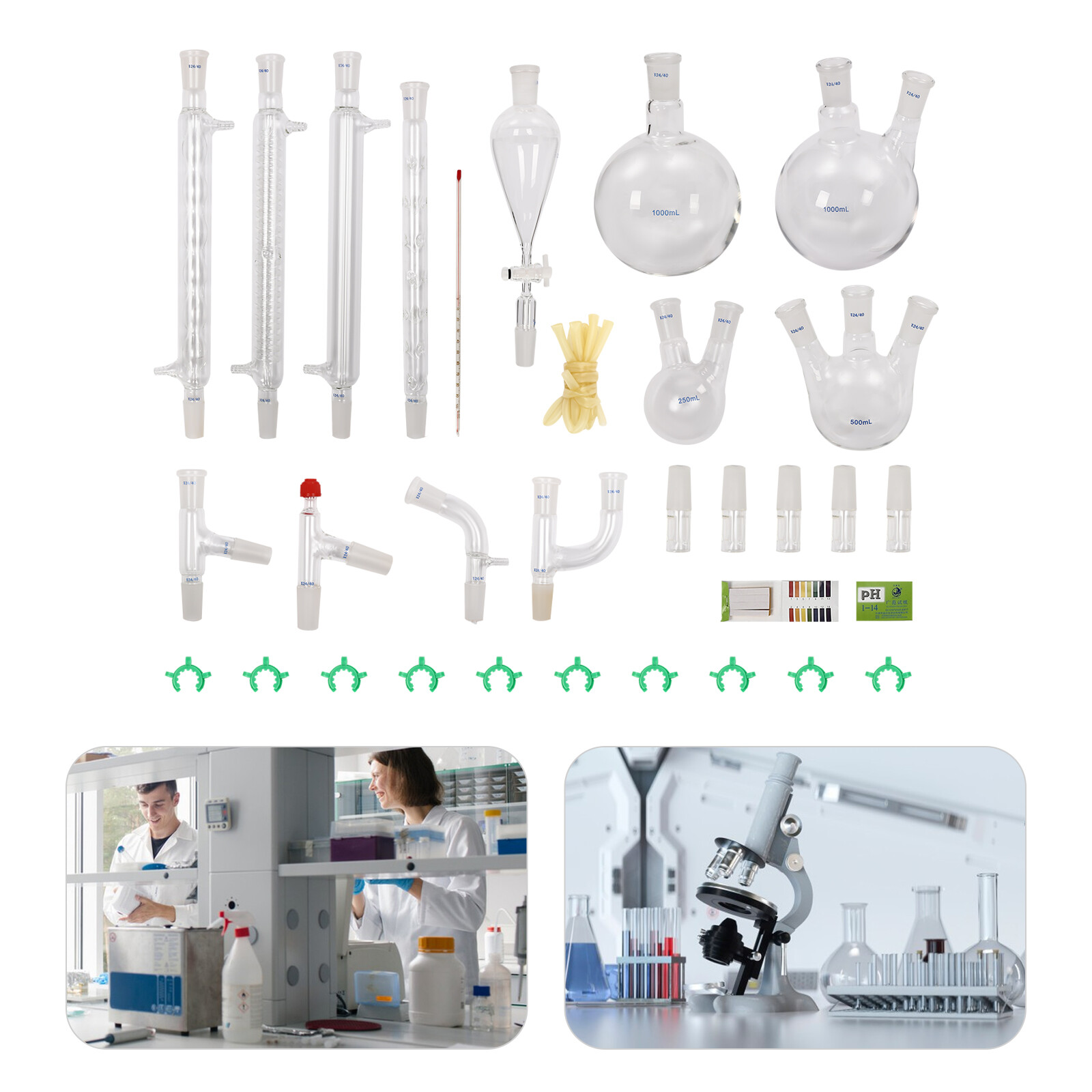 24/40 32-Piece Borosilicate Glass Distillation Kit Lab Glassware Set