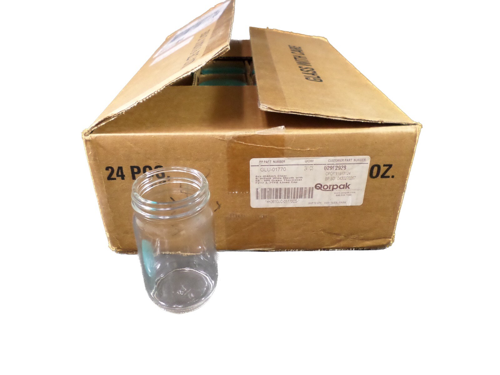 QORPAK 8oz Clear Standard Wide Mouth Bottle With Thermoset Cap GLC-01770 (24/cs) QORPAK 8oz Clear Standard Wide Mouth Bottle With Thermoset Cap GLC-01770 (24/cs)