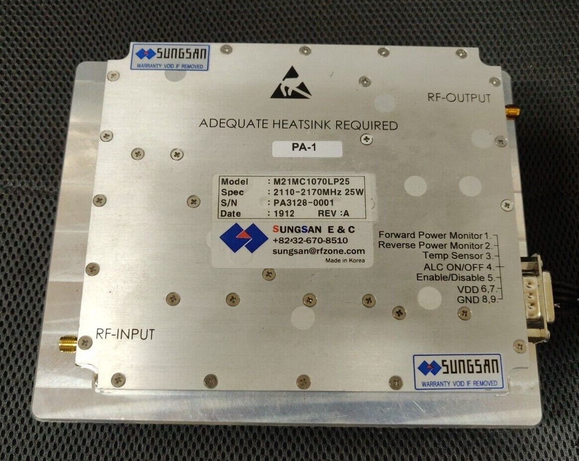 Sungsan M21MC1070LP25 2110-2176Mhz 25W Ultra High RF power Amplifier - NEW Sungsan M21MC1070LP25 2110-2176Mhz 25W Ultra High RF power Amplifier - NEW