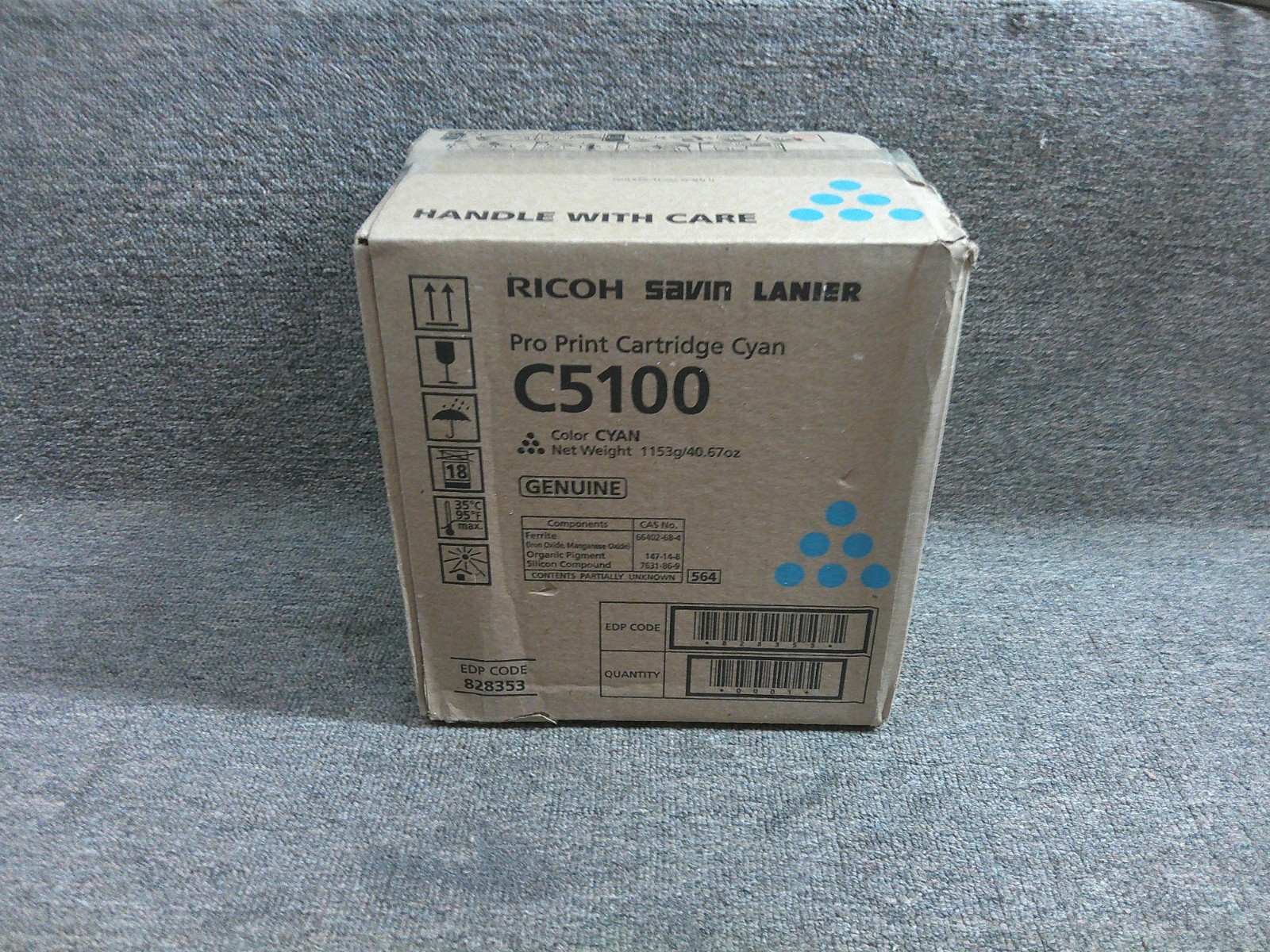 828353 New Genuine Ricoh Cyan Pro Print Cartridge for the Pro C5100 828353 New Genuine Ricoh Cyan Pro Print Cartridge for the Pro C5100