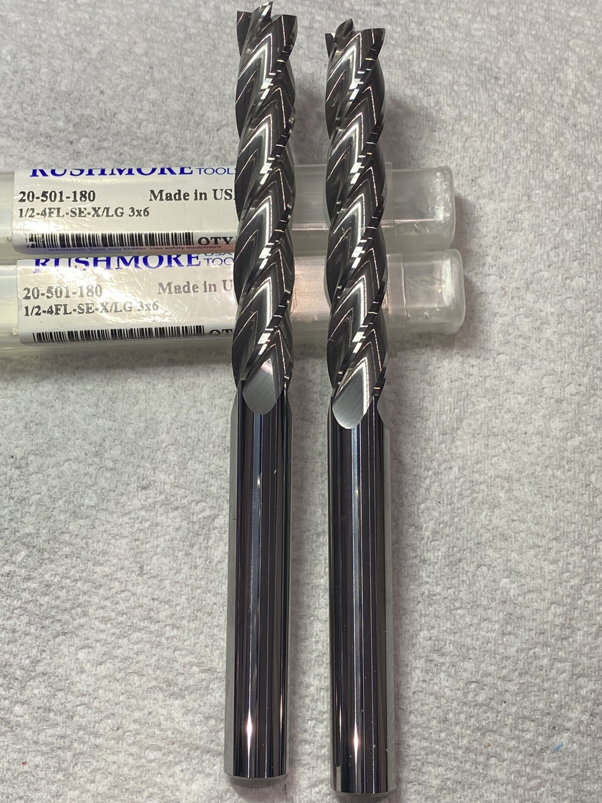 LOT (2) Rushmore Tools 1/2” Extra Long 20-501-180 4 FLUTE Made In USA LOT (2) Rushmore Tools 1/2” Extra Long 20-501-180 4 FLUTE Made In USA