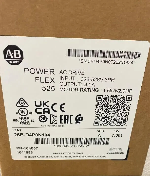 New  25B-D4P0N104 PowerFlex 525 1.5kW 2Hp AC Drive 323-528V 3PH