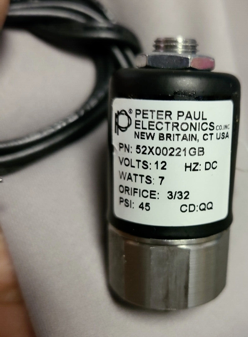 Peter Paul Solenoid Valve 52X00221GB 12 Volts DC 7 Watts 3/32 Orifice 45PSI