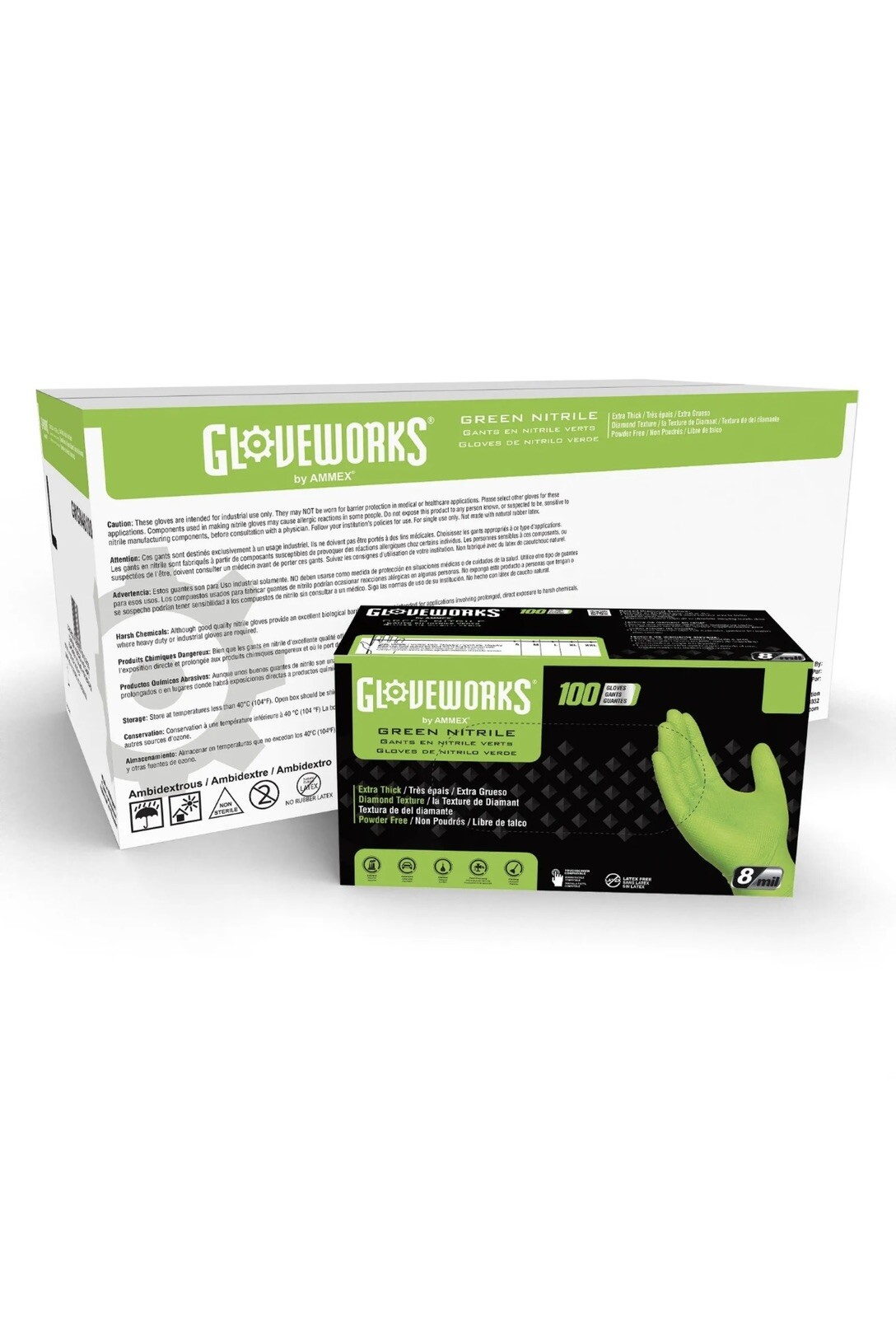 GLOVEWORKS HD Green Nitrile Industrial Gloves, 8 Mil, Case of 1000 Size Large