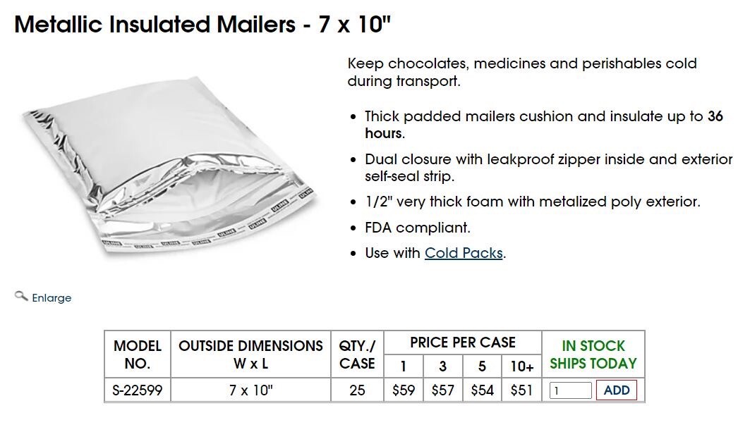 Metallic Insulated / Padded Mailer - 7 x 10” - Uline S-22599 - Case of 25