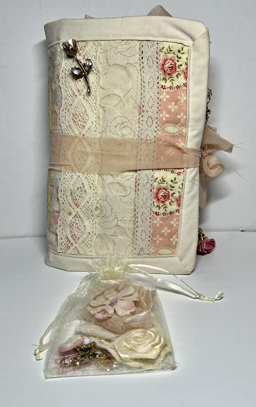 Handmade Mini Quilt Cover Pink Vintage Shabby Chic Rose Journal