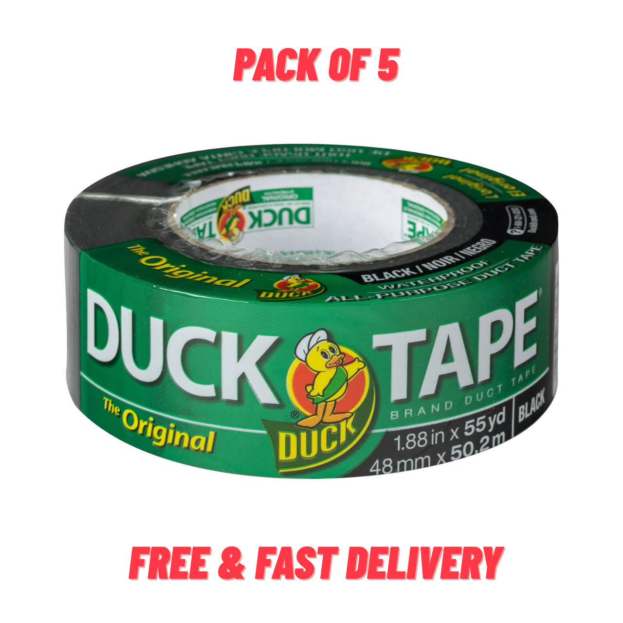 The Original Duck Tape Brand Duct Tape, 1.88 in. x 55 yd., Black (Pack of 5)