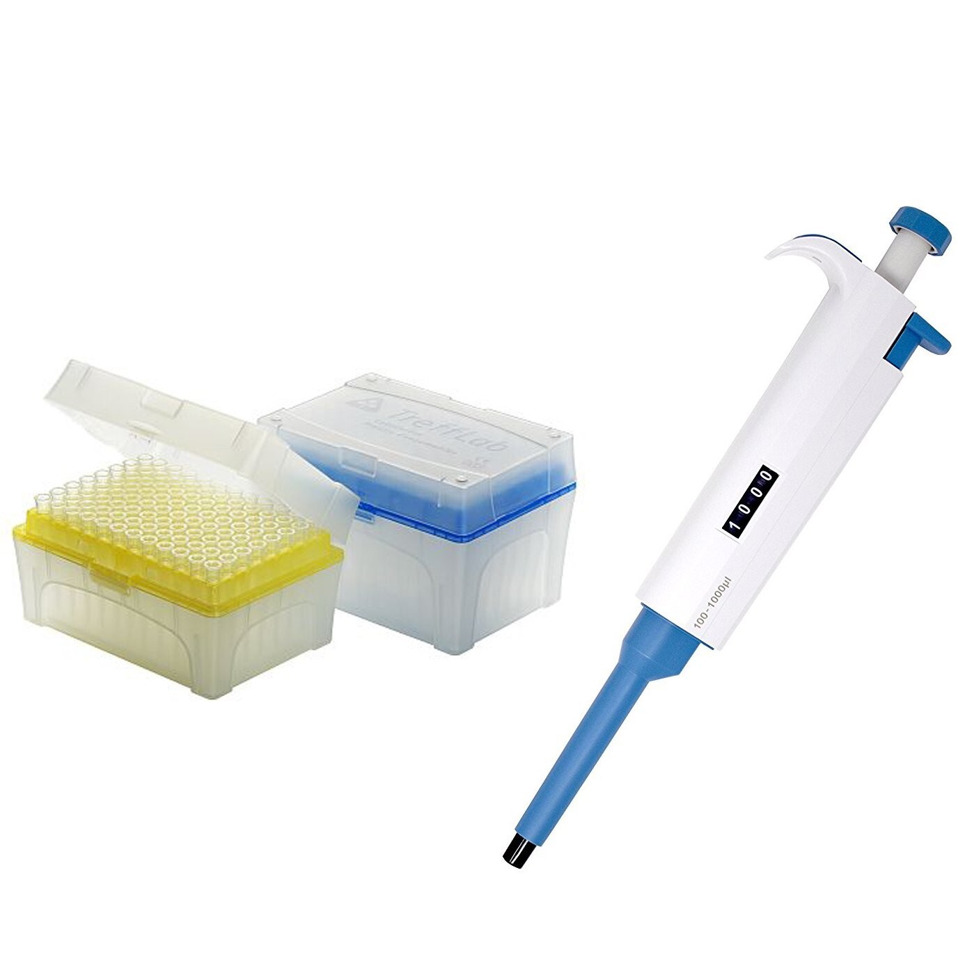 Adjustable Variable Single Channel Micropipette 100-1000ul kit, 2 racks of tips Adjustable Variable Single Channel Micropipette 100-1000ul kit, 2 racks of tips