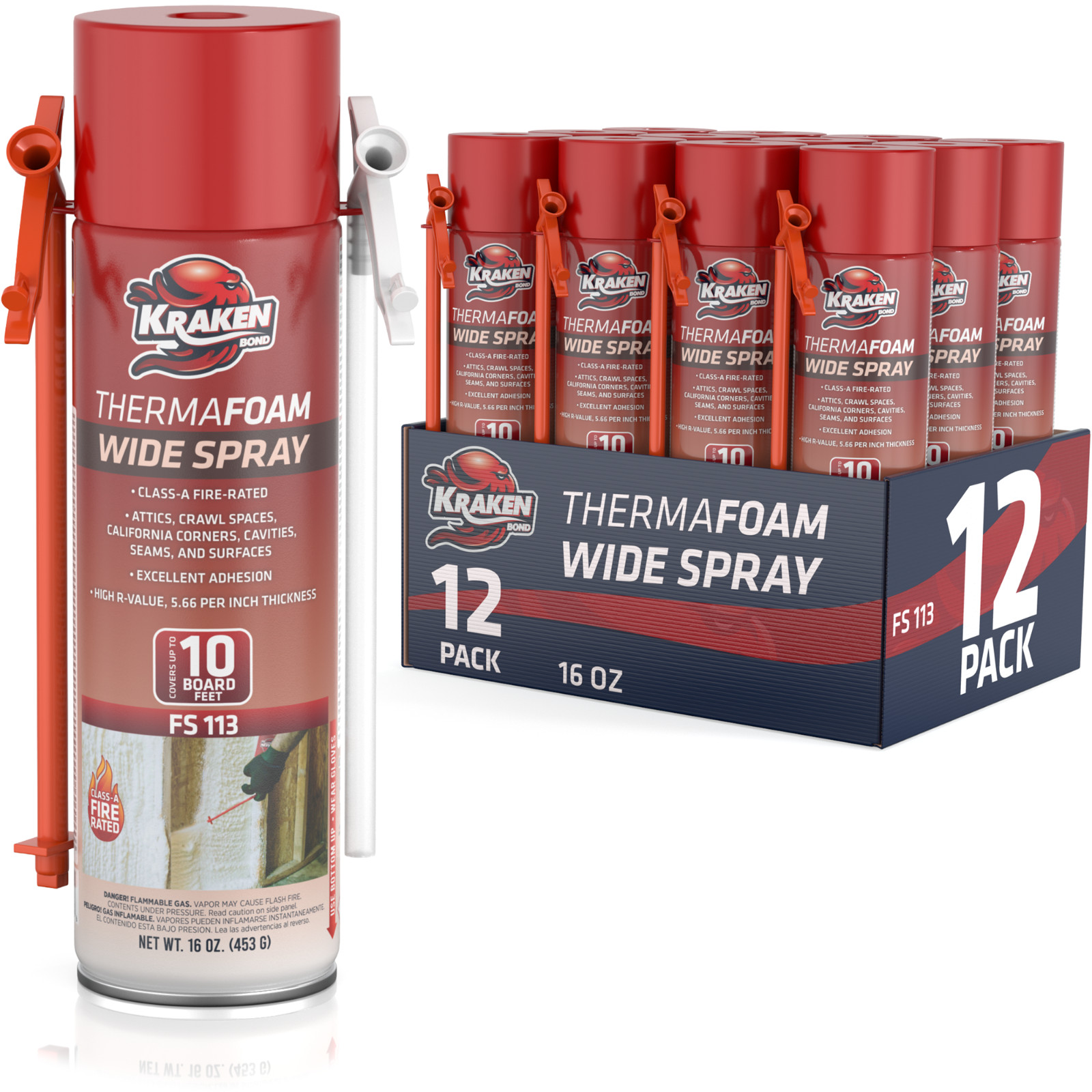 Kraken Spray Foam Insulation Fire Rated Wide Spray Expanding ThermaFoam 12x16 oz Kraken Spray Foam Insulation Fire Rated Wide Spray Expanding ThermaFoam 12x16 oz