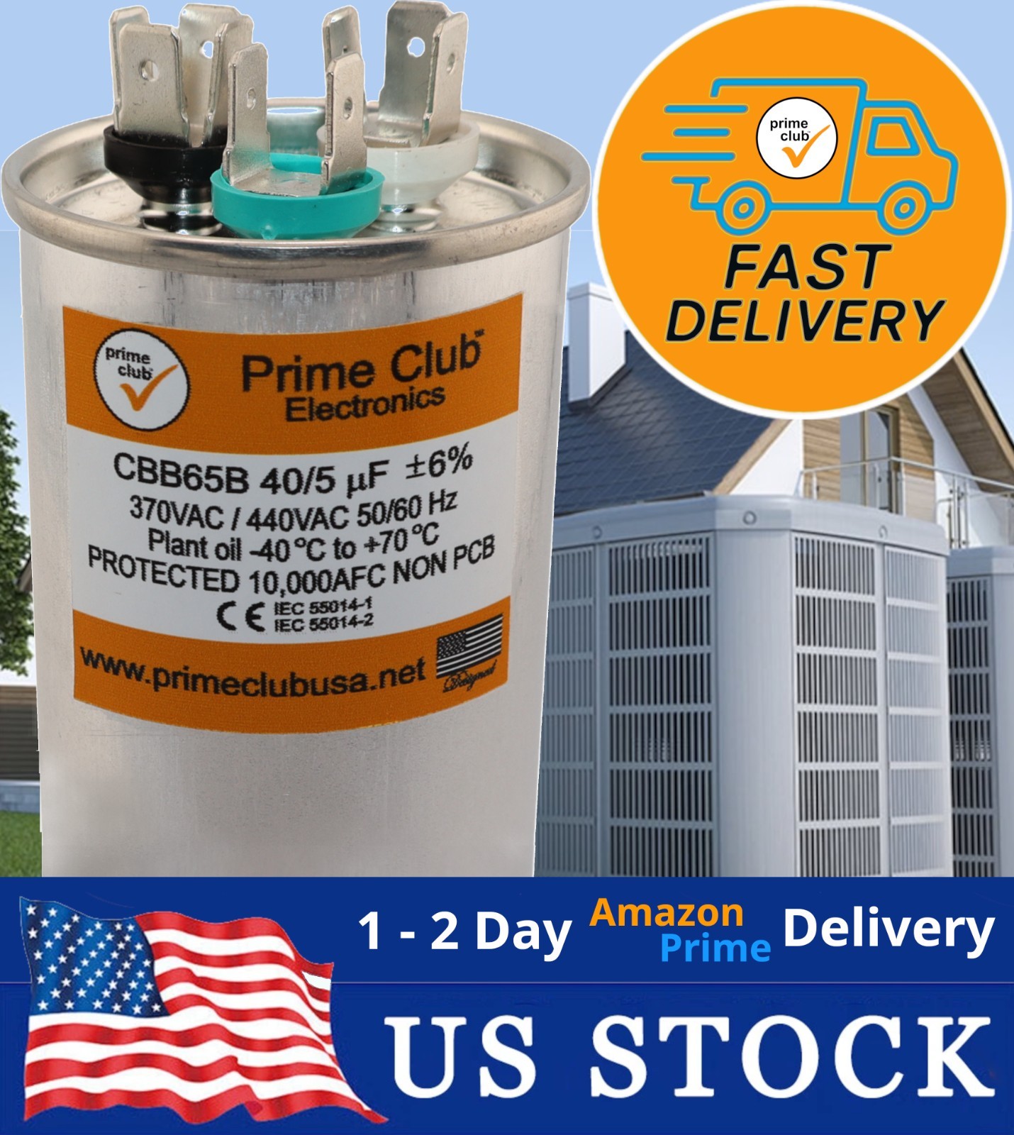 40+5 uF ±6% 370V/440VAC Dual Round Capacitor Carrier Lennox Goodman Genteq Trane 40+5 uF ±6% 370V/440VAC Dual Round Capacitor Carrier Lennox Goodman Genteq Trane