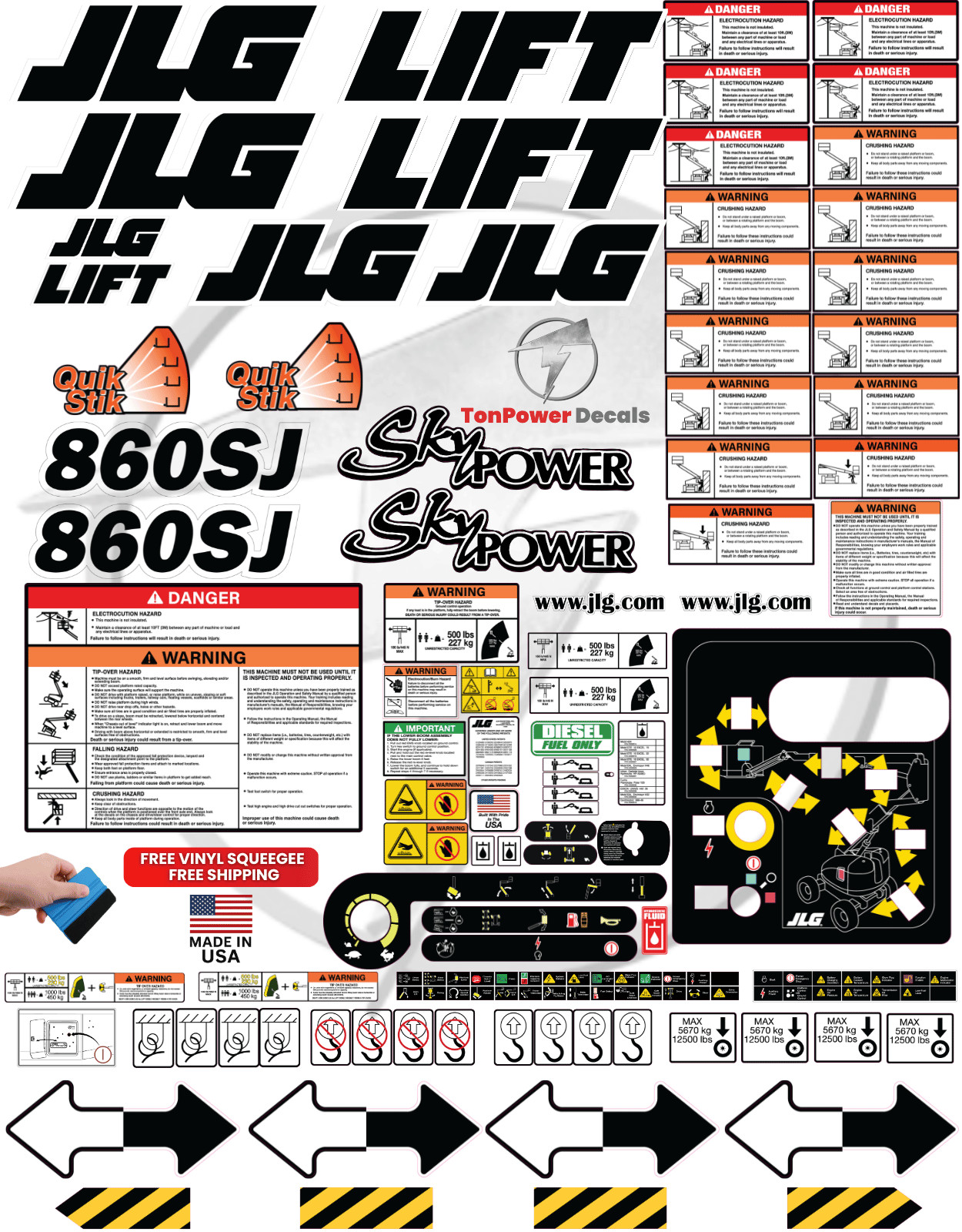 Fits JLG 860SJ Boom Lift Decal Kit – 3M Vinyl – Fits JLG 860SJ Boom Lift Decal Kit – 3M Vinyl –