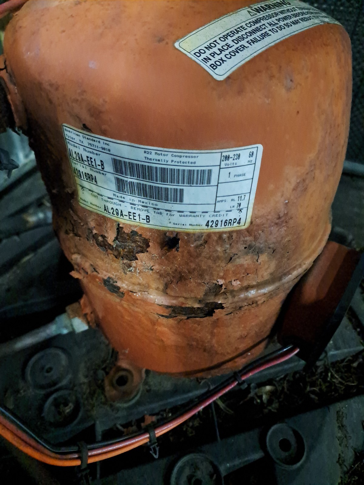 Trane AL29A-EE1-B Compressor 208-230v, COM08485 2.4 TON for R22 *surface Rust* Trane AL29A-EE1-B Compressor 208-230v, COM08485 2.4 TON for R22 *surface Rust*