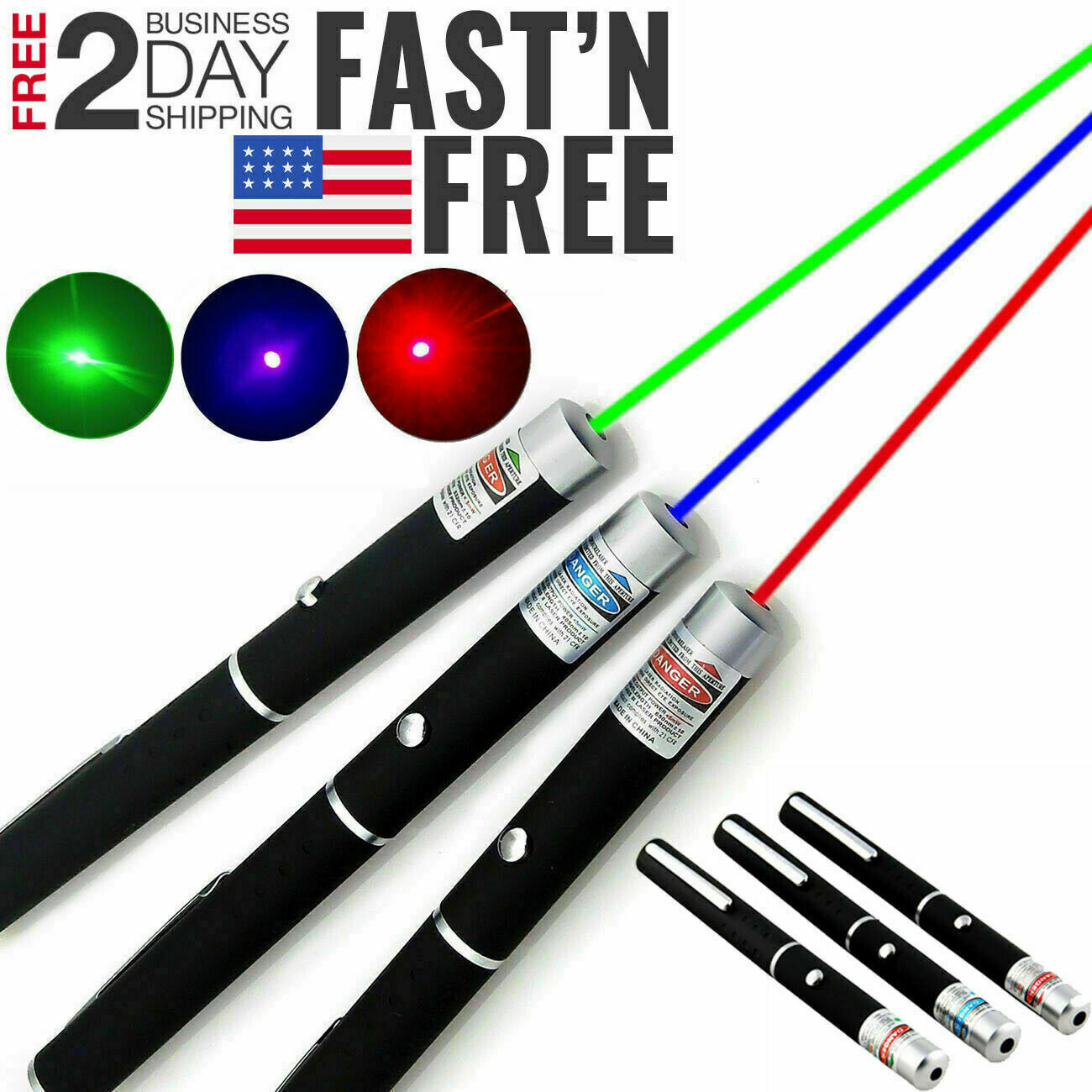 3 Packs 5 m W Strong Laser Pointer Pen Green Blue Red Light Visible Beam For Pet