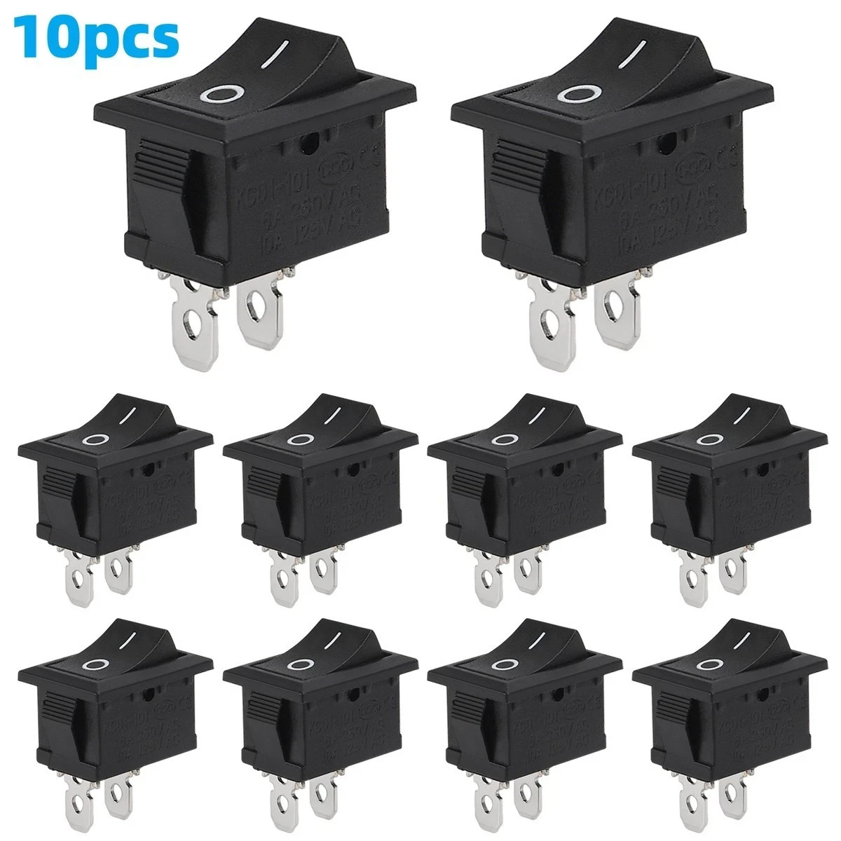 10Pcs Snap-In Rocker Switch ON/OFF 2 Pin SPST 125V 250V Car Boat 10Pcs Snap-In Rocker Switch ON/OFF 2 Pin SPST 125V 250V Car Boat