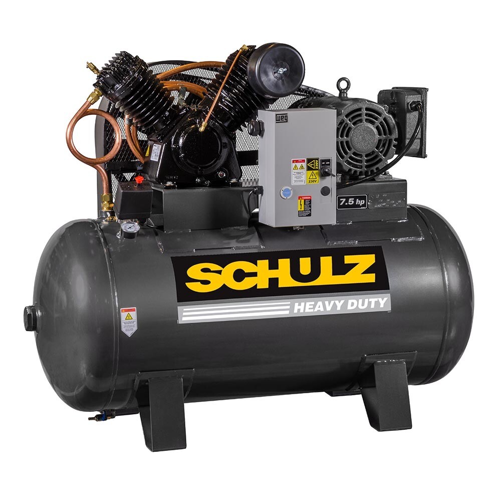 SCHULZ 7.5 HP Stationary Air Compressor, 80 Gallon Horizontal, 230/460V, 3 ph