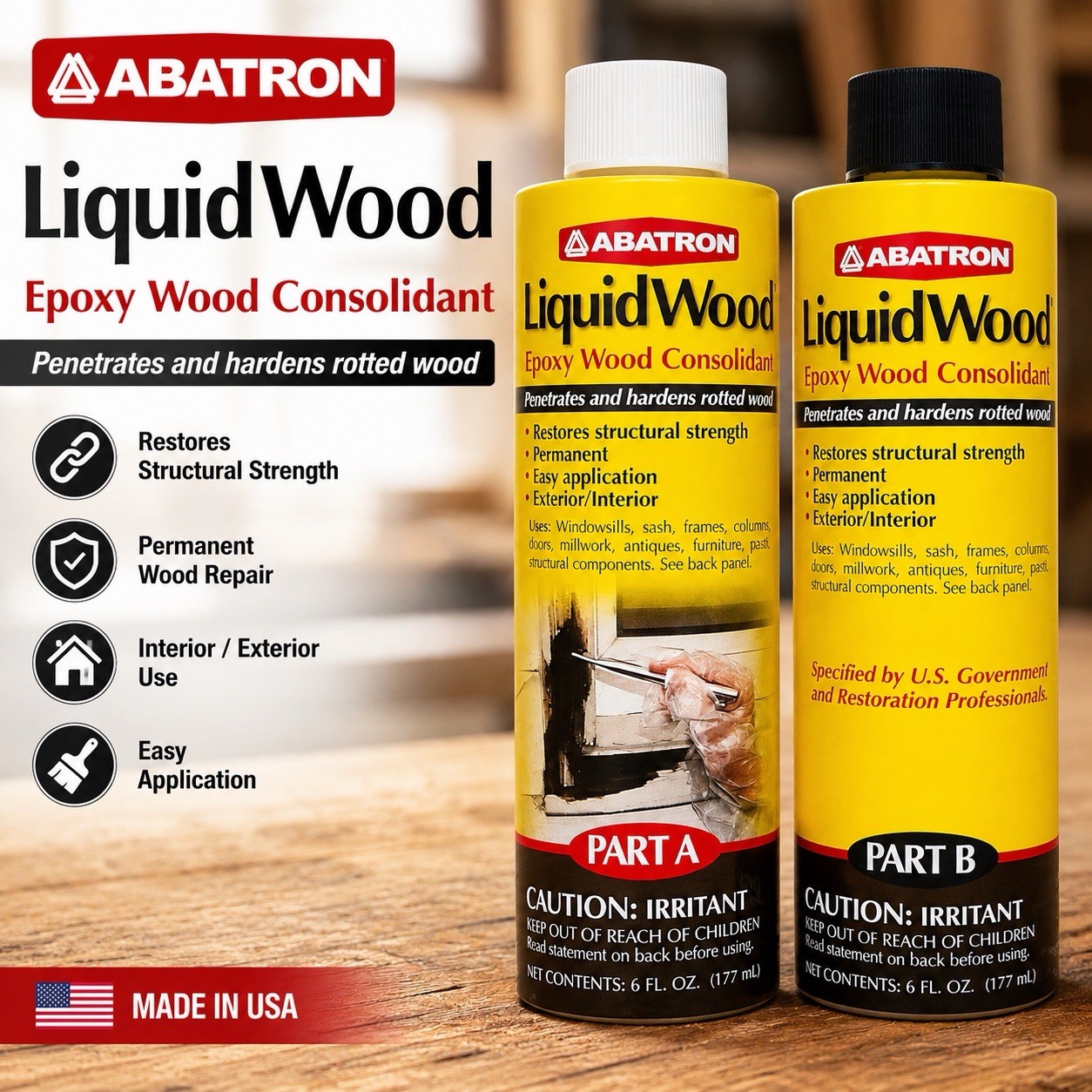 Abatron LiquidWood Epoxy Wood Consolidant Kit 12 Oz Part A & B LWAB6OR Abatron LiquidWood Epoxy Wood Consolidant Kit 12 Oz Part A & B LWAB6OR