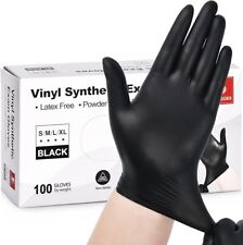 100 Black Vinyl Synthetic Exam Gloves 4-mil Powder-Free Latex-Free Non-Sterile picture