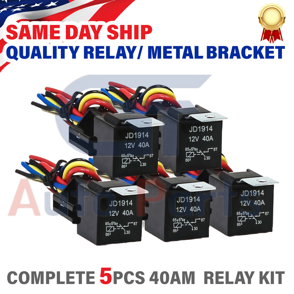 5 Pack Relay Switch 5Pin Harness Socket 12VDC 40A Waterproof Automotive Car SPDT 5 Pack Relay Switch 5Pin Harness Socket 12VDC 40A Waterproof Automotive Car SPDT