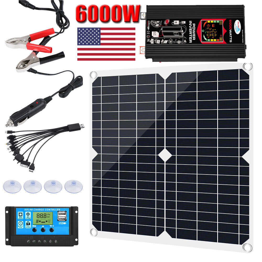 200W Solar Panel Battery Charger Kit 6000W Power Inverter 12V Battery Controller