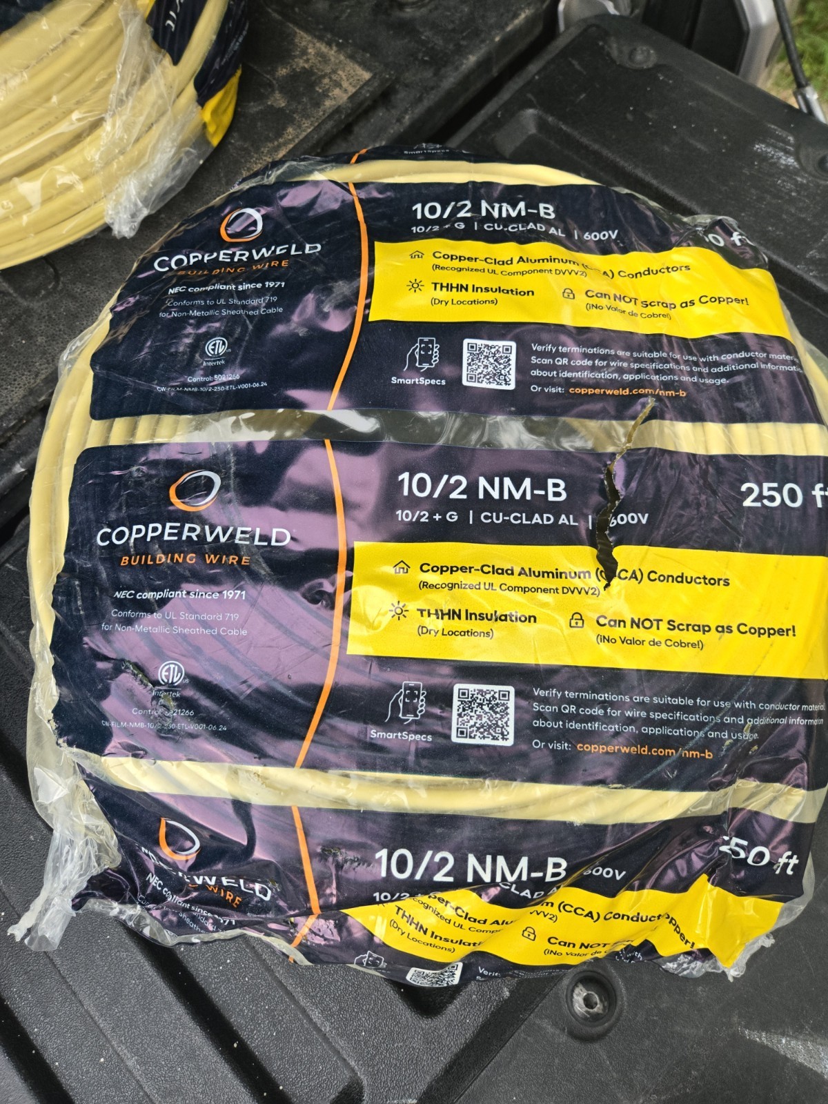 10/2 AWG with Ground 250ft Copper-Clad Alum. Electrical Wire NM-B 10/2 AWG with Ground 250ft Copper-Clad Alum. Electrical Wire NM-B